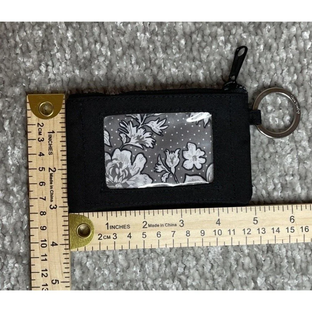 Vera Bradley Black Canvas Floral Zip ID Wallet Coin Purse ID Holder